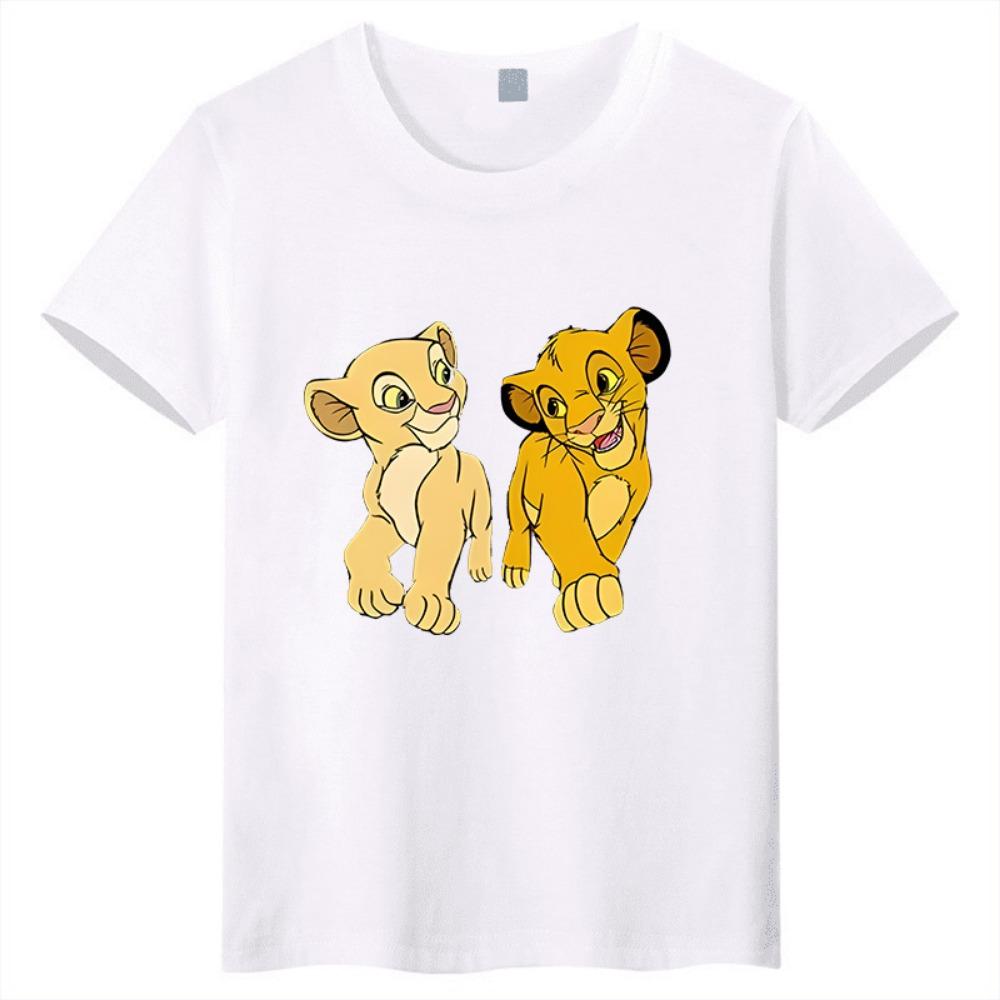 Summer Disney Lion King Cartoon Printed Children's T-shirt Pure Cotton Round Neck Children's T-shirt Parent Child Short Sleeve