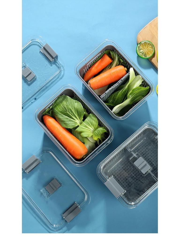Large Capacity Double-Layer Transparent Food-Grade Sealable Fresh-Keeping Refrigerator Box