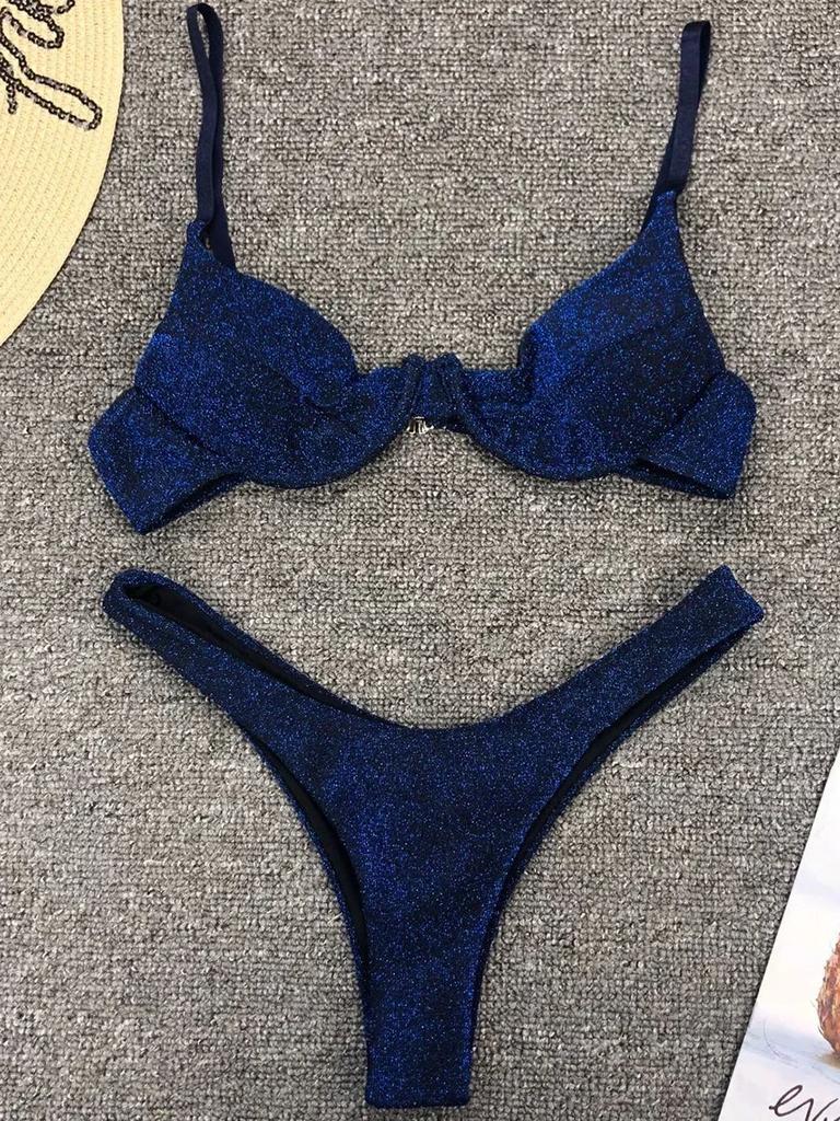 Glitter Shiny Underwired V-Bar Bikini Women Swimsuit Female Brazilian Swimwear Two-piece Bikini Set Triangle Bathing Suit Swim