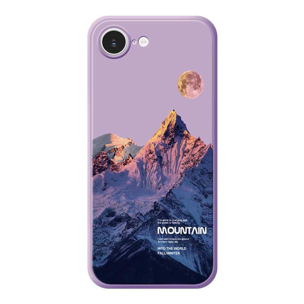 

For iPhone 16e Case Blue Snow Mountain Pattern Printing Straight Edge TPU Phone Back Cover Purple
