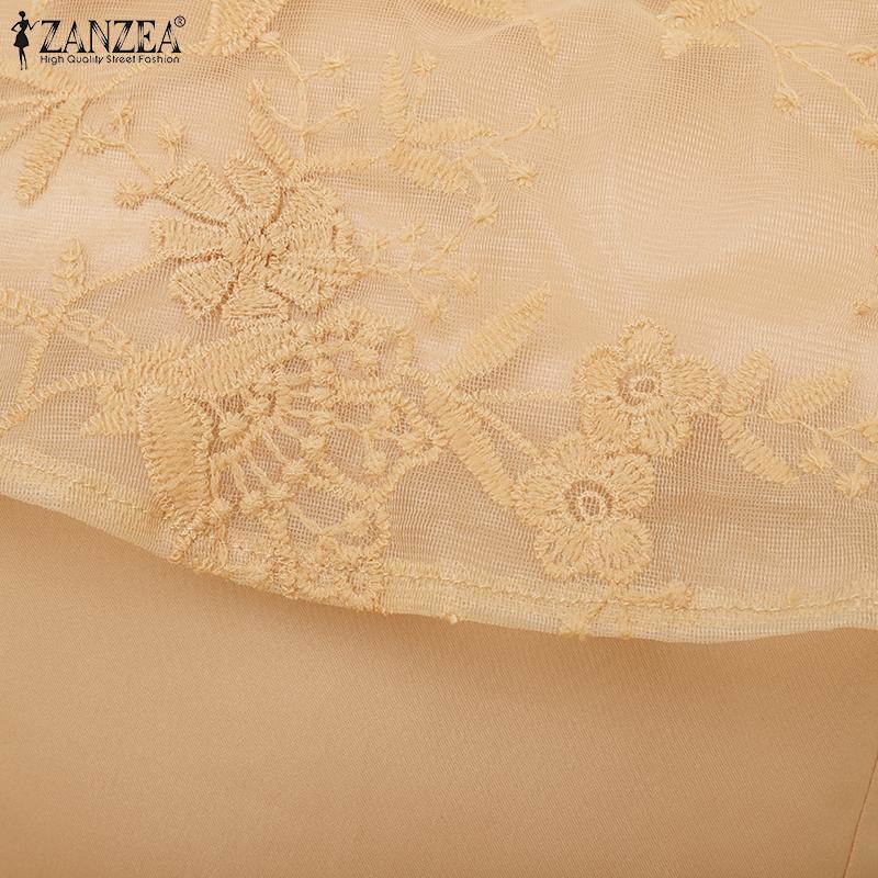ZANZEA Elegant Women V Neck Short Sleeve Lace Patchwork Smooth A-line Dress Nonelastic