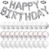 Pearlescent White Metal Silver Latex Balloon Decorative Set Happy Birthday Aluminum Film Balloon Silver Confetti Birthday Party
