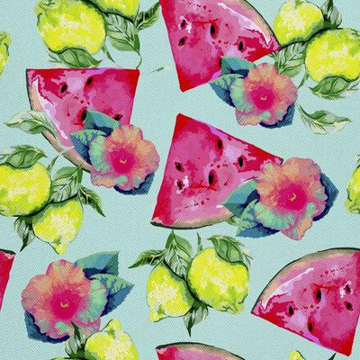 Outdoor Decorative Fabrics Oxford - Watermelon and Lemon Watercolor Motif