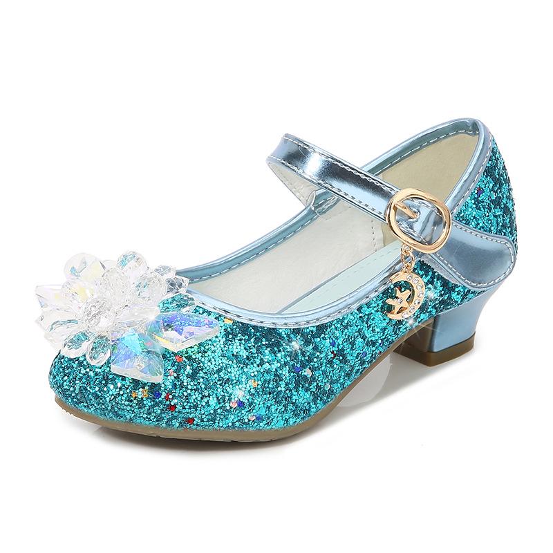 

2024 Spring Girls Crystal Princess High Heels - Stage Performance Leather Shoes for Medium & Large Kids Size 37