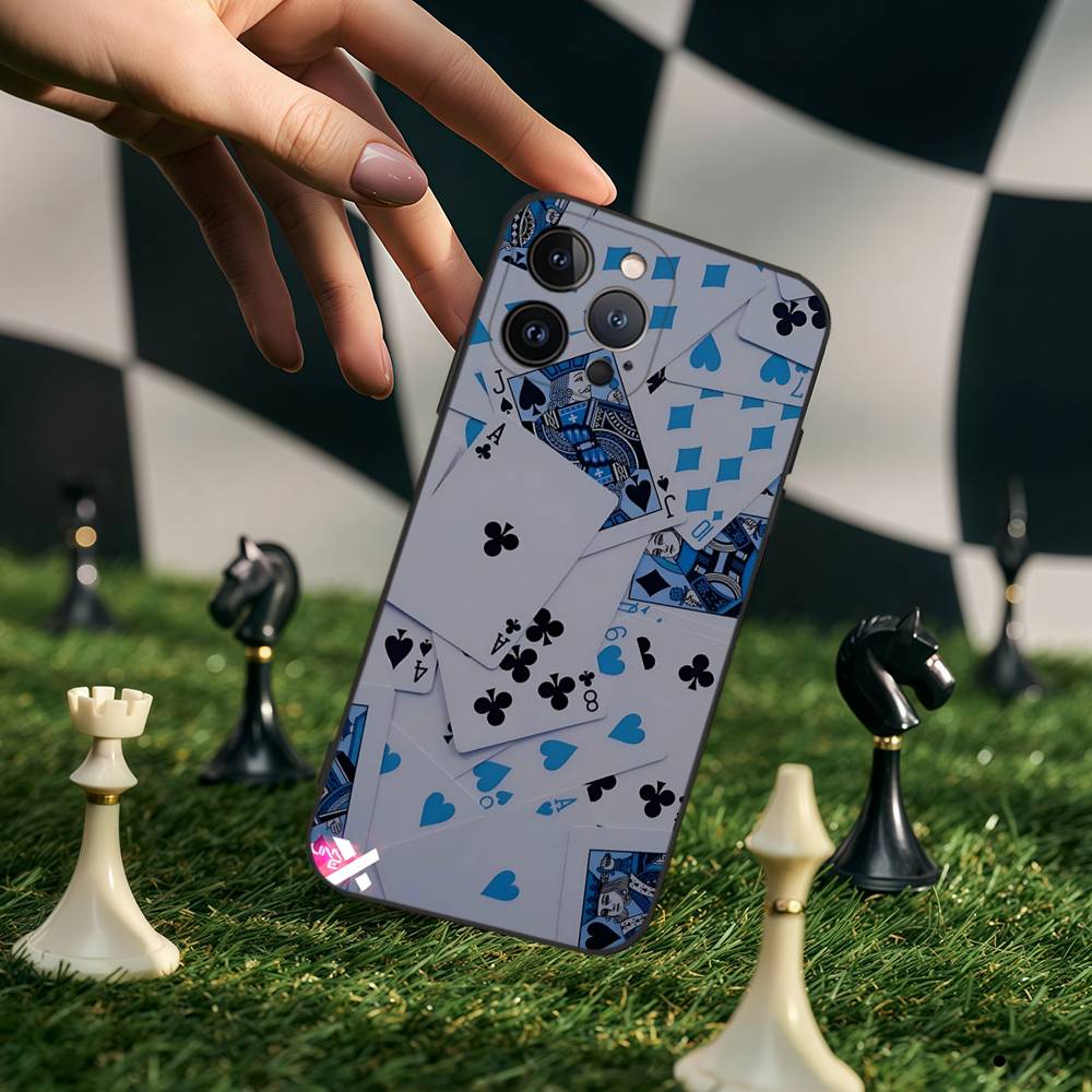Playing Cards Phone Case For IPhone 17,16,15,14,13,12,11,Pro,Max,Plus,Soft Silicone Black Case