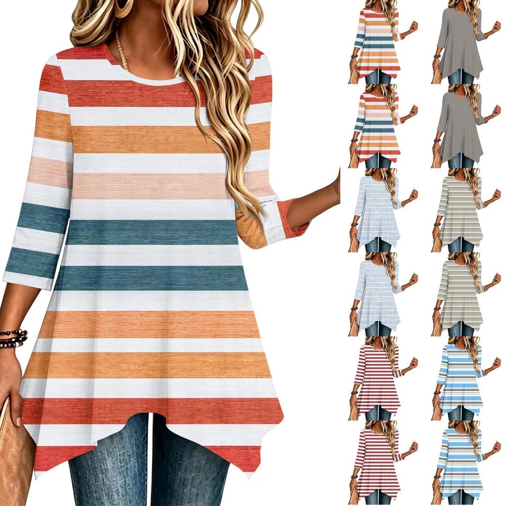 Women's Three-Quarter Sleeve Casual Pullover Top for Daily Wear
