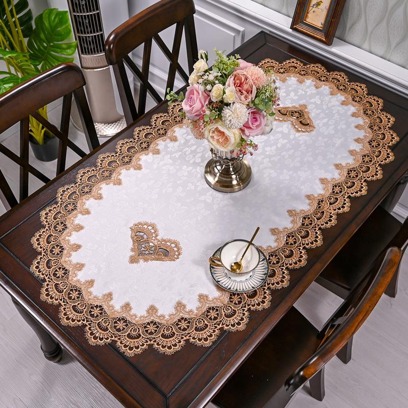European Oval Living Room Table Mat Tea Table Dining Table Cloth Lace Edge Fabric Heat-resistant and Dustproof Tablecloth