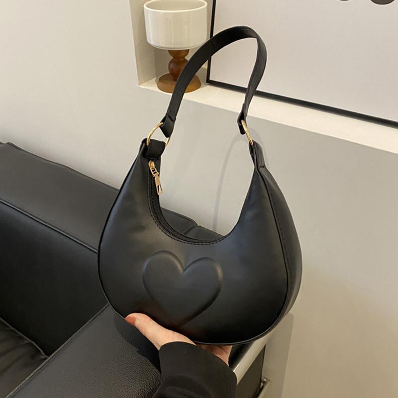 

Женские однотонные маленькие сумки через плечо, модные, с верхней ручкой, универсальные, из искусственной кожи, с декором в виде сердца, сумка-хобо для телефона 22.5x6x21cm чёрный