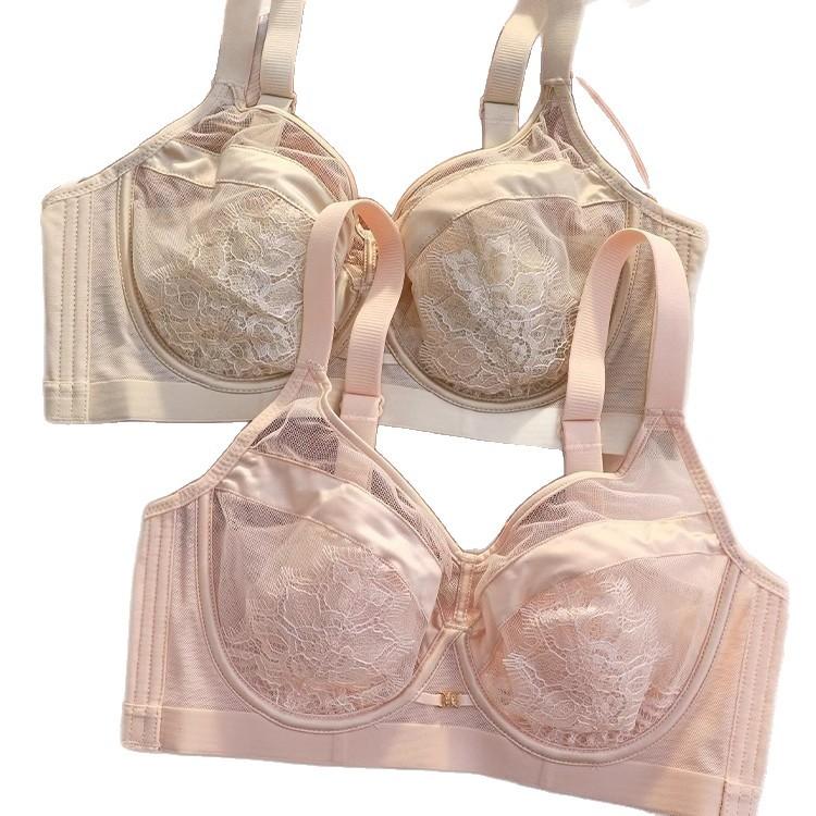 Adjustable Thin Sexy Lace with Double Breasts Anti-sagging Soft Steel Ring Large Size Bra Cover