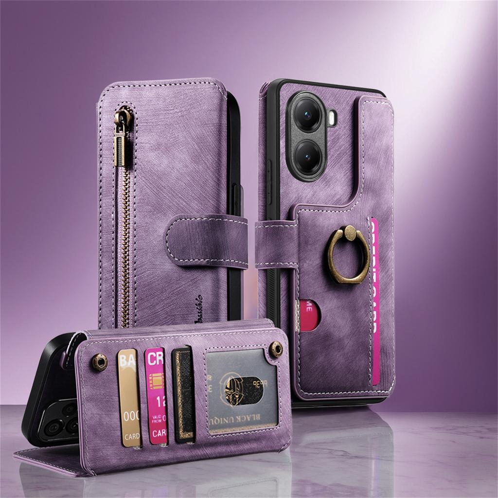 Für Xiaomi Poco X7 Pro 5G/Xiaomi Redmi Turbo 4 5G Leder Handy-Rückseite mit RFID-Blockierung Reißverschluss-Geldbörse Ständer