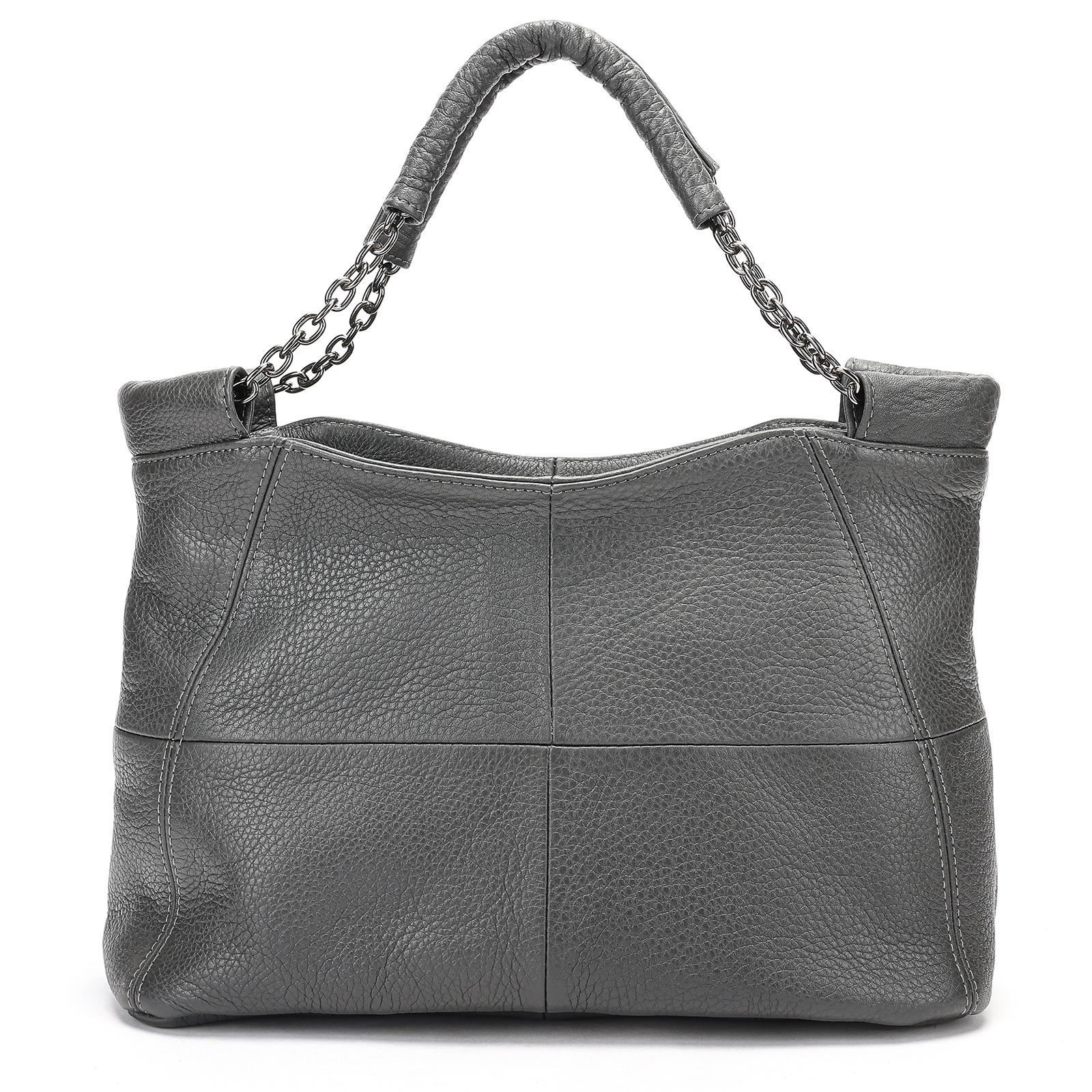 

Женская сумка из натуральной кожи, сумка через плечо в стиле ретро, сумка через плечо из коровьей кожи с верхним слоем, сумка с цепочкой подмышкой, большая вместимость large серый