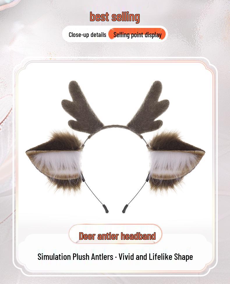 Christmas Deer Antlers Headband: Cute Plush Cosplay Animal Ears Accessory