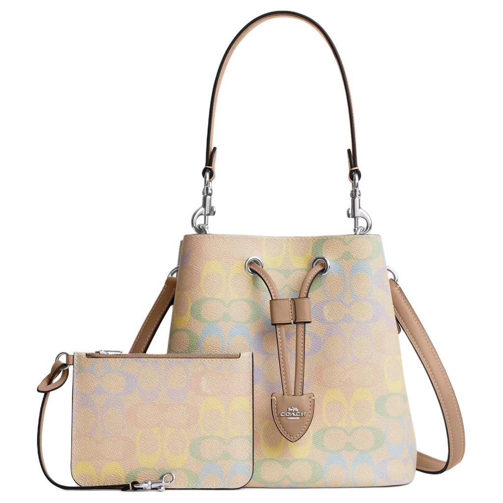 Coach Rowan 21 Brand Print Bucket Bag Coated Canvas Crossbody Tote Bag Small Women Bags Rainbow CDA92-SVSAS