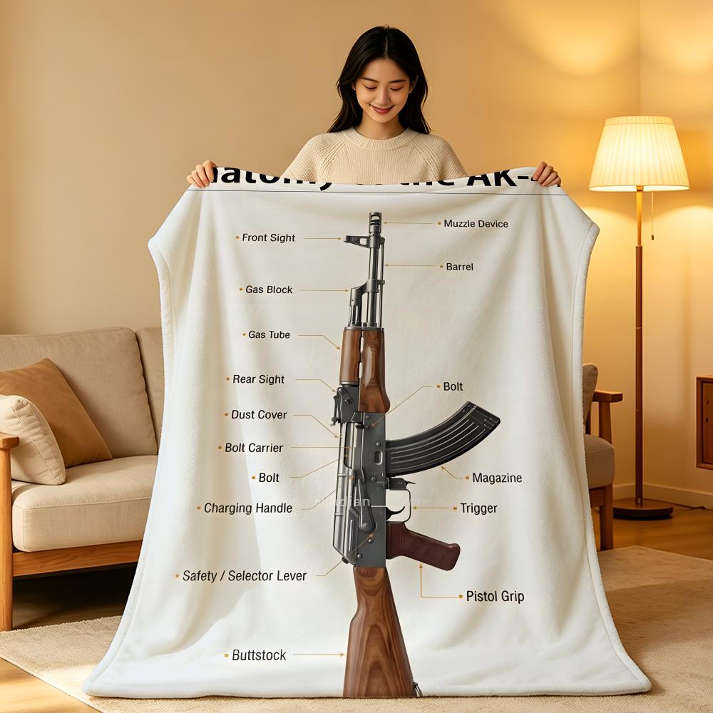 Weapon A-AK-47 Throw High-Density Short Plush Blanket Soft Skin-Friendly for Sofa Nap Air-Conditioned Room