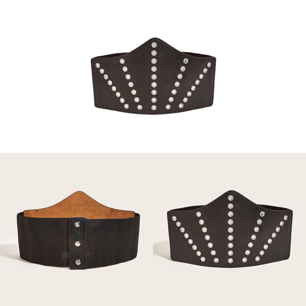 Decoration Diamond Round Retro Womens Faux Leather Belt With Wide Waistband