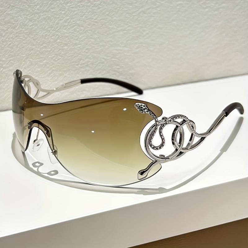 

Style Sunglasses With Snake Pattern Decoration: Zinc Alloy Rimless Design Pc Lenses Metal Hinges Perfect Street Fashion.