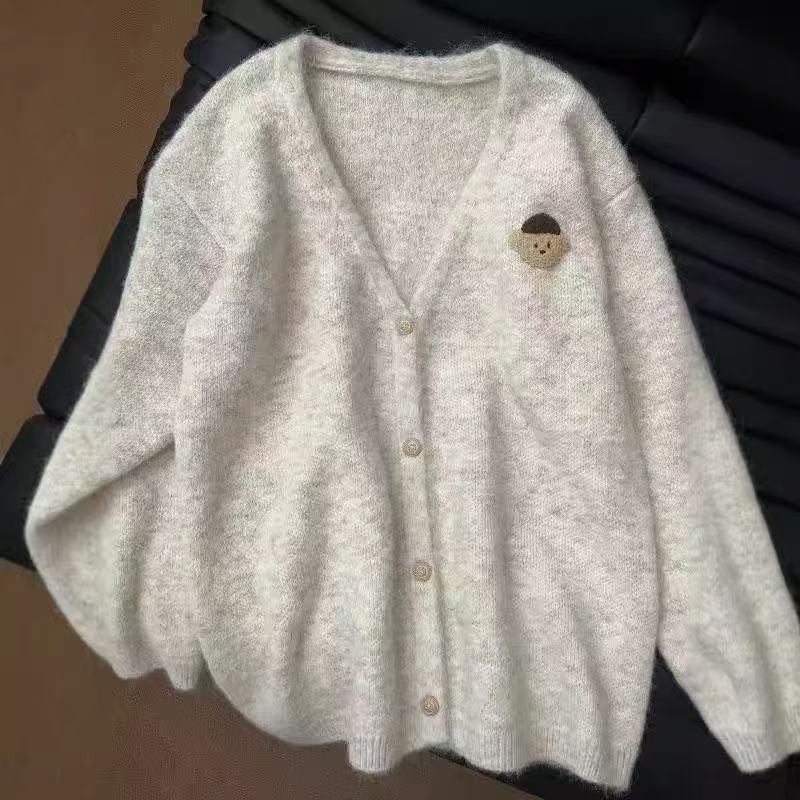 

Свободный кардиган с ленивым медведем, премиальный пушистый топ, вязаная новая куртка L