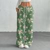 Women's Casual Fashion Printed Elastic Waist Loose Straight Leg Pants With Rope