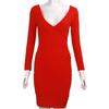 V-neck Long Sleeve Package Hip Autumn/winter Sexy Dress for Women