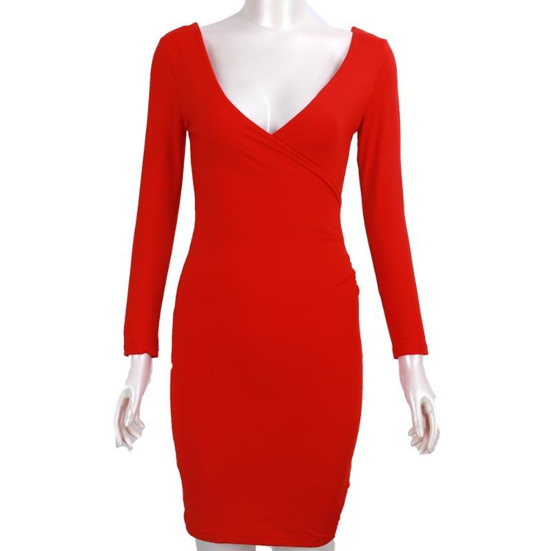 V-neck Long Sleeve Package Hip Autumn/winter Sexy Dress for Women