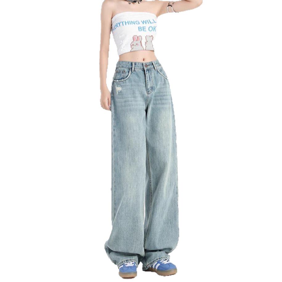 Women's High-Waisted Wide-Leg Light Ripped Jeans - Spring Collection