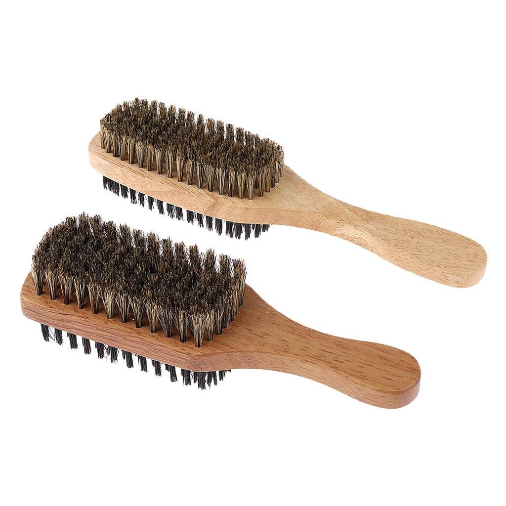 2 Sizes Double Side Men Hair Bristle Beard Mustache Brush w/Wood Handle