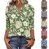 Dam Lös Passform Trekvartsärm Blus Blommig Tryck Lätt Pullover Topp Casual V-ringning Mjukt Tyg Skjorta