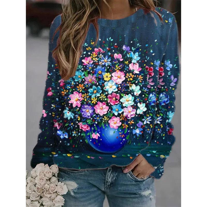 Harajuku New 3D Printing Floral Sweatshirts For Women Fashion Streetwear Pullovers Girls Funny Flowers Graphic Clothing Pullover