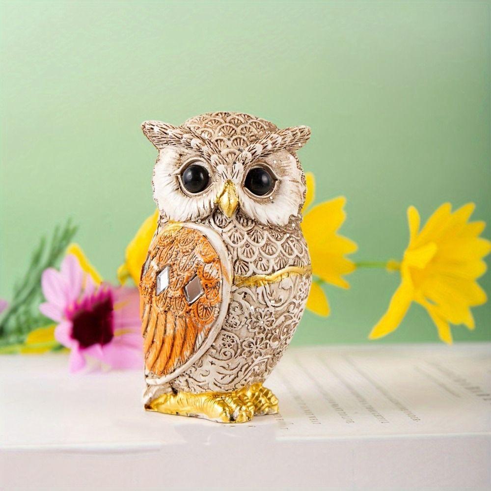 Resin Animal Sculpture Vivid Desktop Ornament Creative Owl Statue  Office