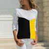 Women‘s Round Neck Long Sleeve Loose Fit T-Shirt Colorblock Print Plus Top