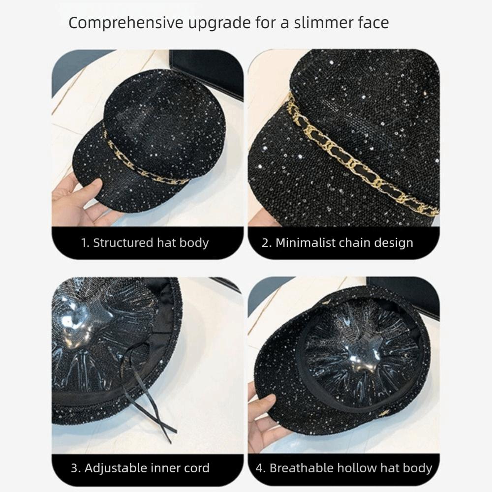 Leather Buckle Hollow Octagonal Hat Sun Protection Peaked Cap Breathable Hat  Spring Summer