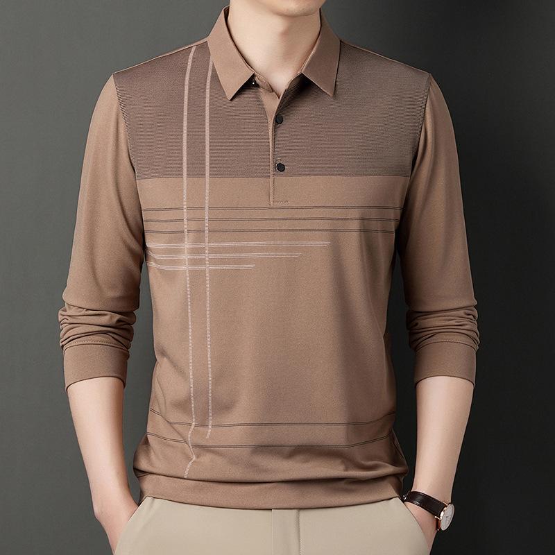 Middle-Aged Men'S Autumn Shirt Long-Sleeved Shirt Dad'S Lapel Spring And Autumn Bottoming Shirt Men'S Top