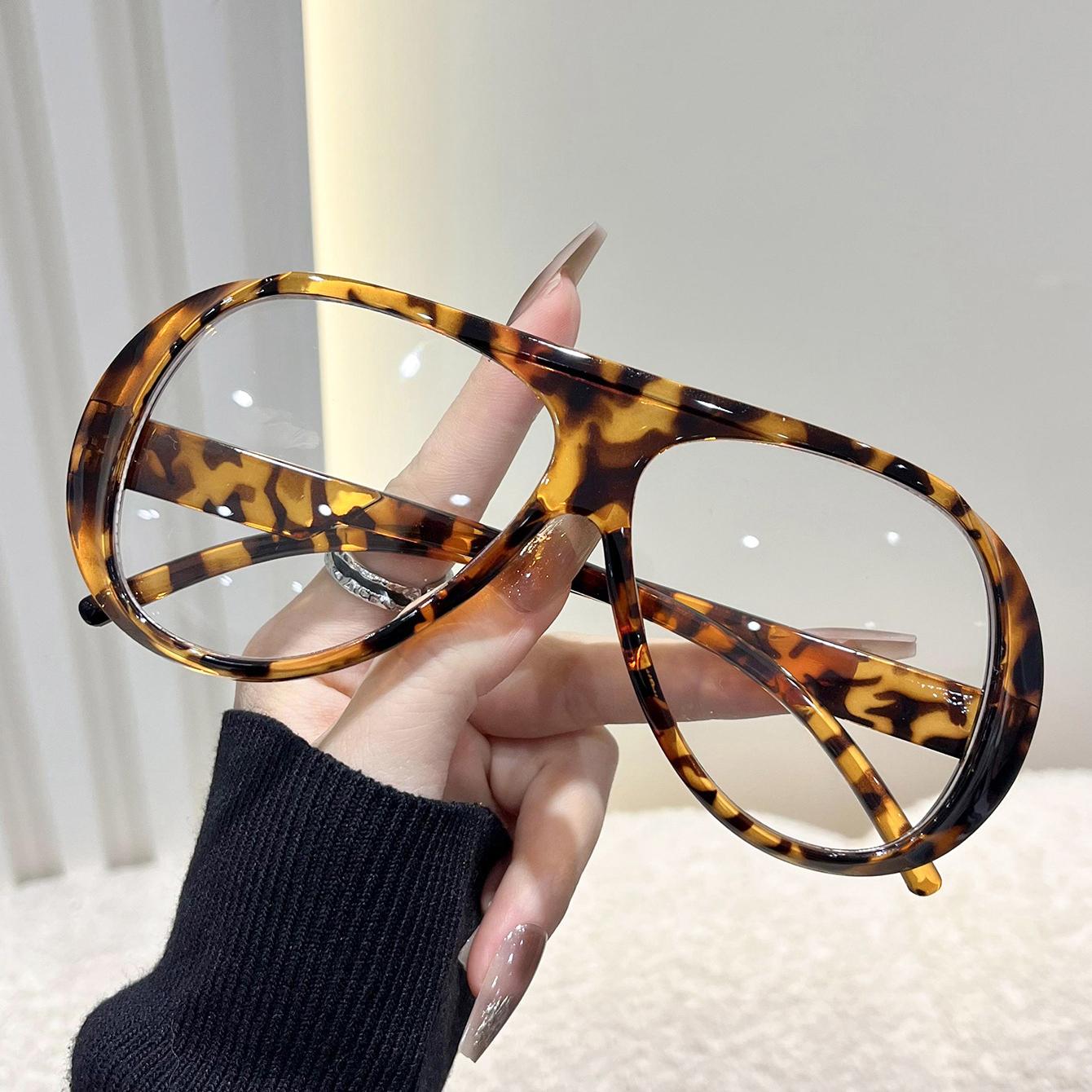 

New Round Pilot Plain Glasses Pc Frame Women Men Circular Oval Eyewear Blocking Optical Spectacle Eyeglasses for Male Female леопардовий