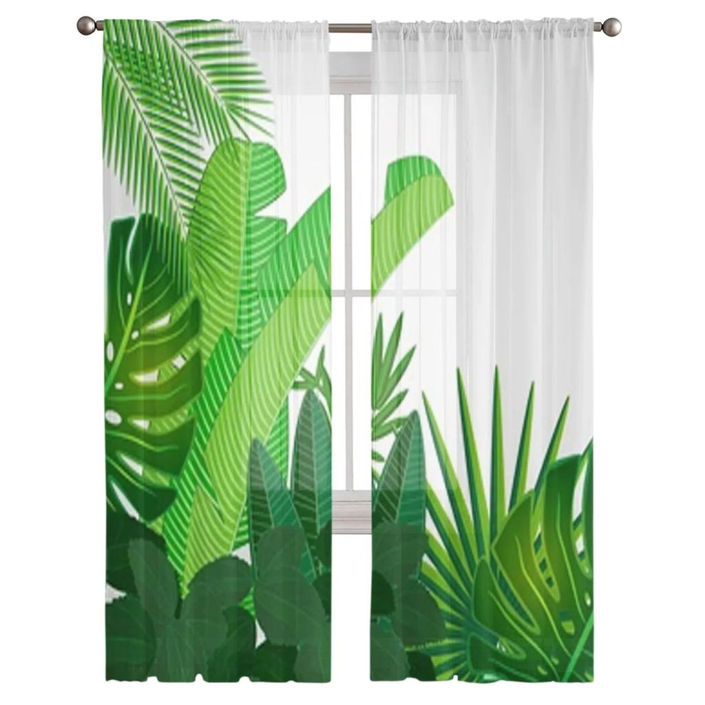 Przezroczyste liście tropikalne zasłony z woalu do sypialni prześwitujące zasłony na okno salonu tiulowe zasłony kuchenne
