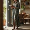 2026 Womens French Chic Midi To Maxi Dress High-Waisted A-Line With Asymmetrical Hem Striped Or Plaid Print Long Sleeve