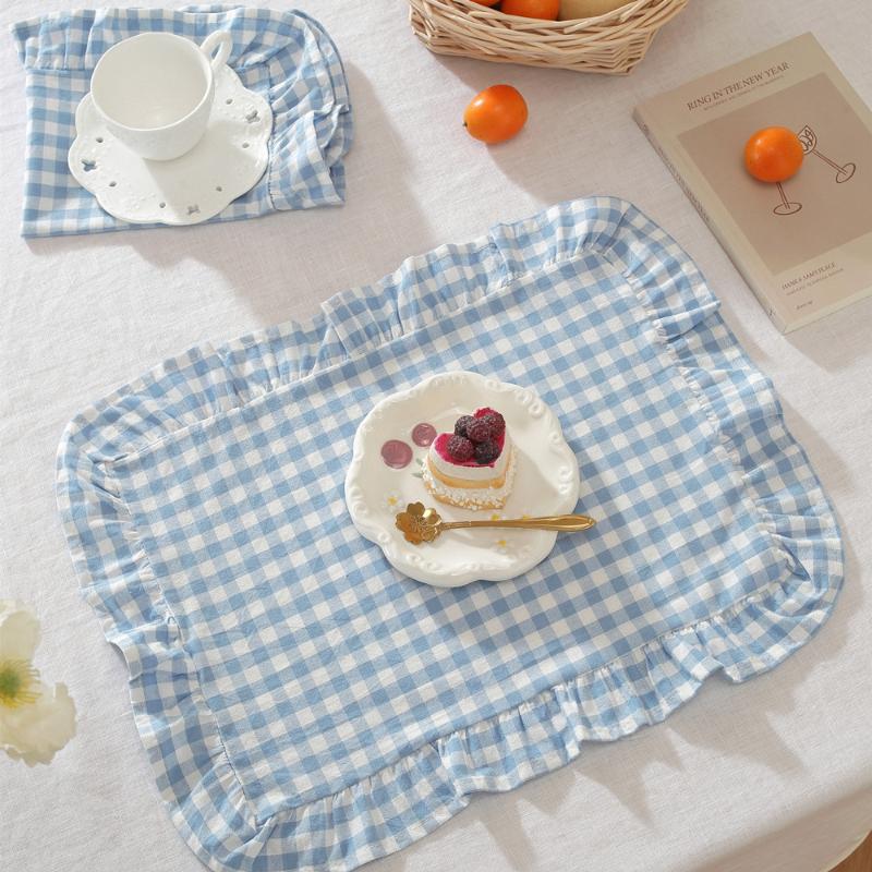 Set di tovagliette a righe rosa e blu con volant Carina Decorazione da Tavola per Cucina Sala da Pranzo Festa per la Colazione Napin