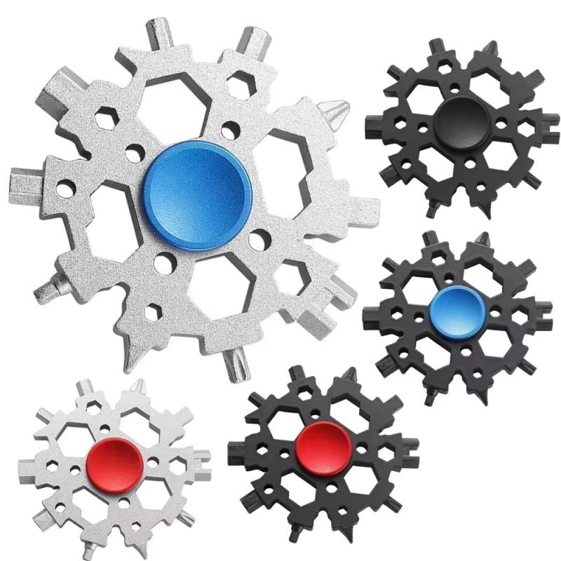 Multi Functional 23 in One Fingertip Gyro Decompression Toy Snowflake Wrench Portable Outdoor Combination Maintenance Tool
