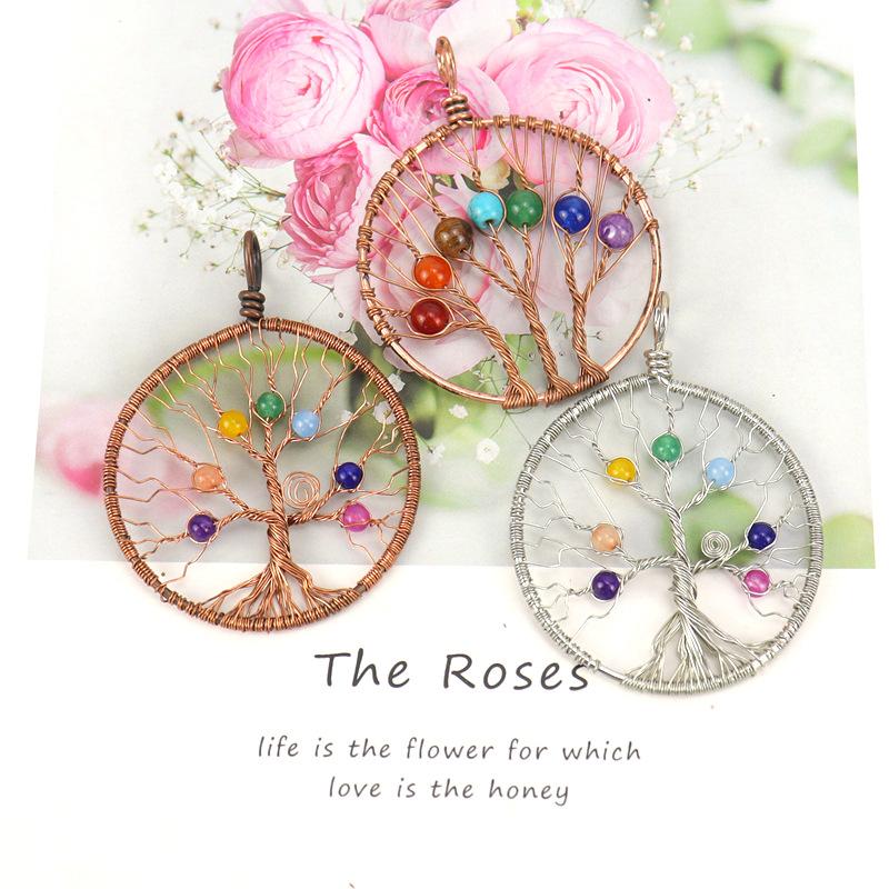 Handmade Winding Silk Tree Of Life Colorful Crystal Beads Tree Of Life Fortune Tree Necklace N41