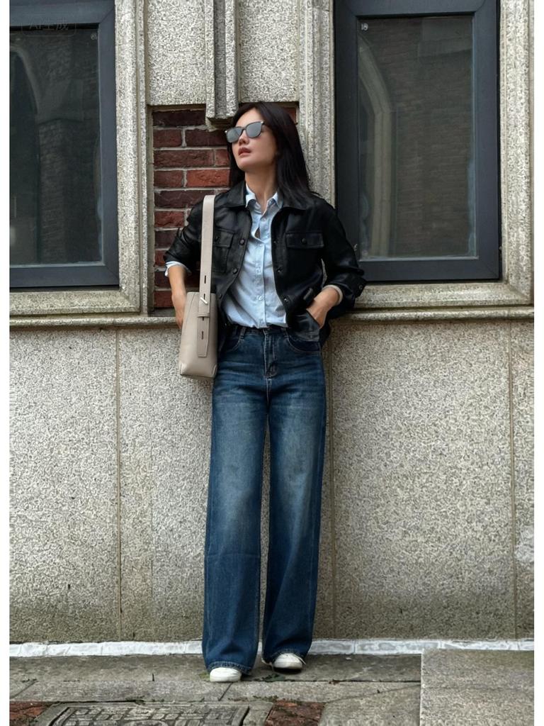 Blue High Waist Slimming Wide Leg Jeans
