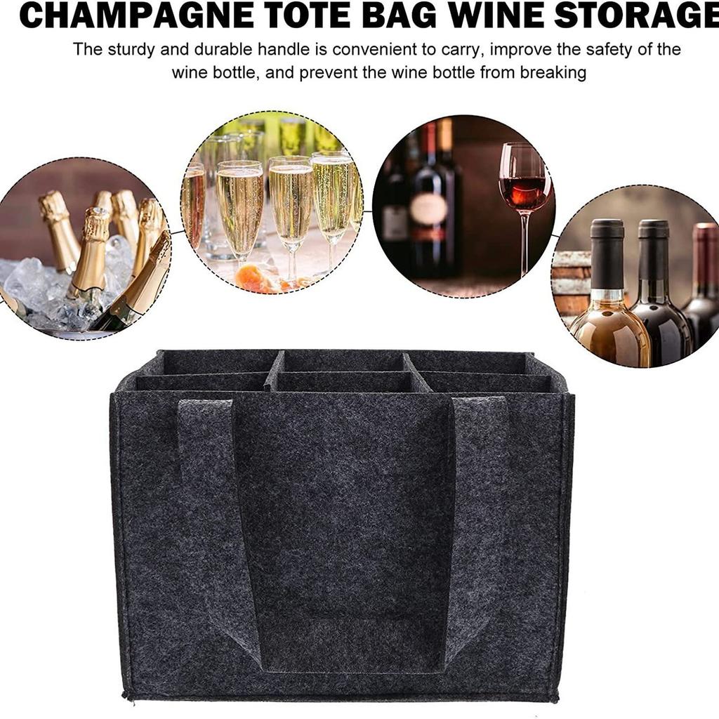 6 Bottles Felt Wine Bottle Holder Bag Grey Protective Wine Storage Bag Washable with Carry Handle Wine Bottle Carrier Wedding
