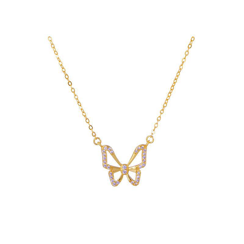 Banyan Tree S925 Silver with 14K Gold Butterfly Necklace - Cold Style, Elegant Temperament, Aesthetic Clavicle Chain - New Trend