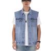 Men's Blue Denim Sleeveless Workwear Vest with Multi-Pockets for Spring and Autumn