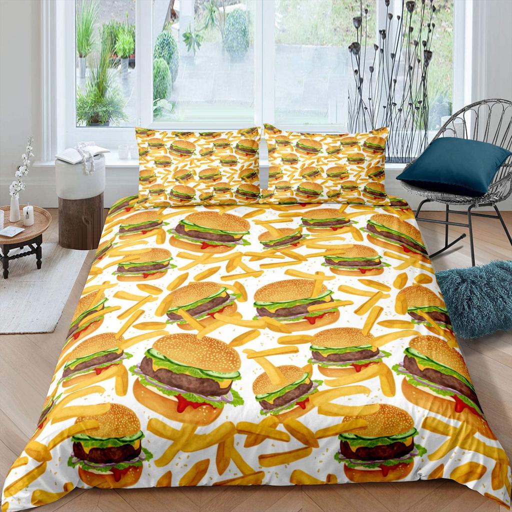 Comforter American Fast Food Pizza Dog Hamburger Print Bedding French Fries Cartoon Style For Kids Boys Soft