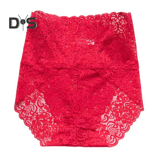 Damen Unterhose Nahtlose Aushöhlen Spitze Einfarbig Blumenstickerei Hohe Taille Stretch Dünne Bauchkontrolle Lady Slips Sport Täglich Höschen