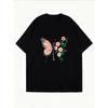 White T-Shirt With Butterfly And Floral Print For Casual Wear
