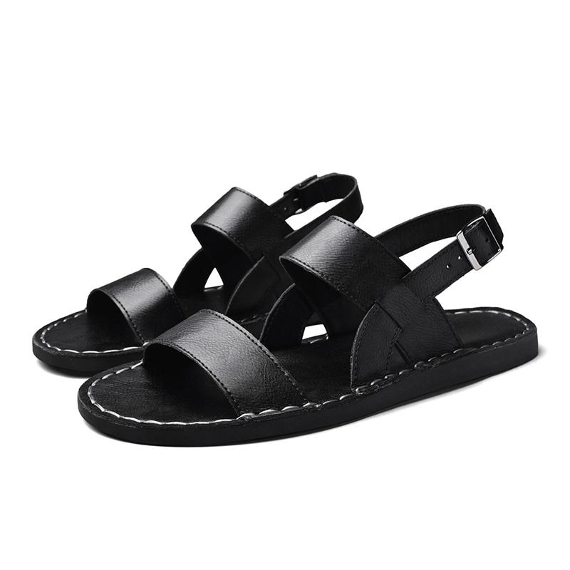 Men Slippers Handmade Simple Flats Summer Roman Sandals Retro Brown Leather Beach Shoes Plus Size