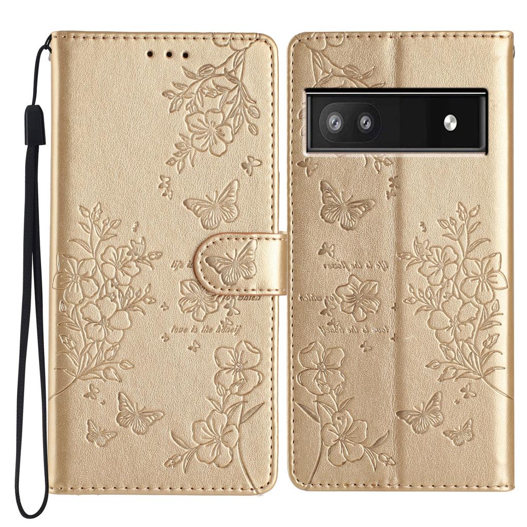 For Google Pixel 8a Wallet Phone Case Butterfly Floral Imprint Stand Leather Cover