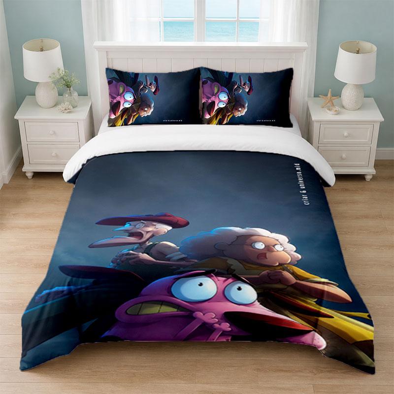 Courage the Cowardly Dog Bedroom 3Pcs Bedding Set Soft Bed Sheet Pillowcases Home Bedding Decoration