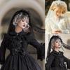 Vintage Brides Lace Veil Headdress Black White Lolita Veil for Outdoor Occasions