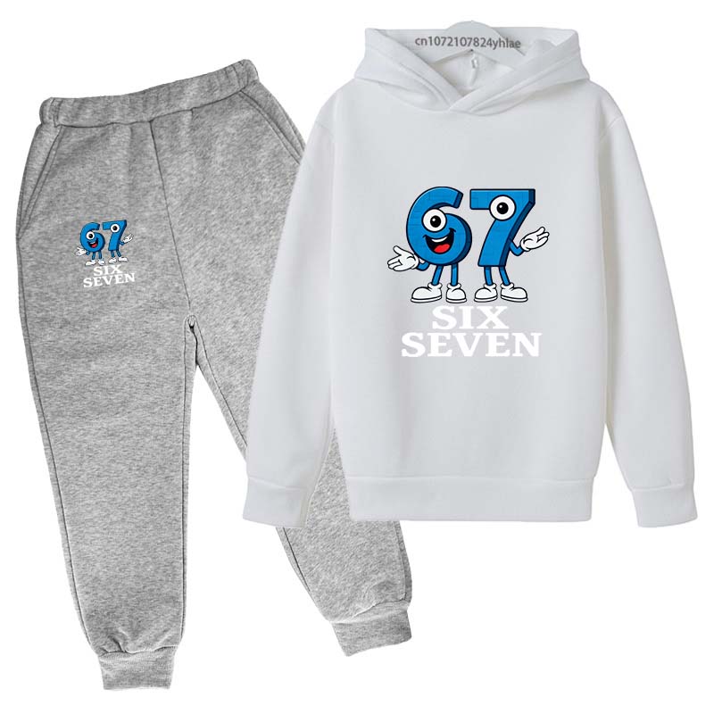 Six Seven Funny Number Print Kids Spring Autumn Casual 2pcs Hoodie+Pants Tracksuits 2-13 Years Boys Girls Daily Outfits Clothes
